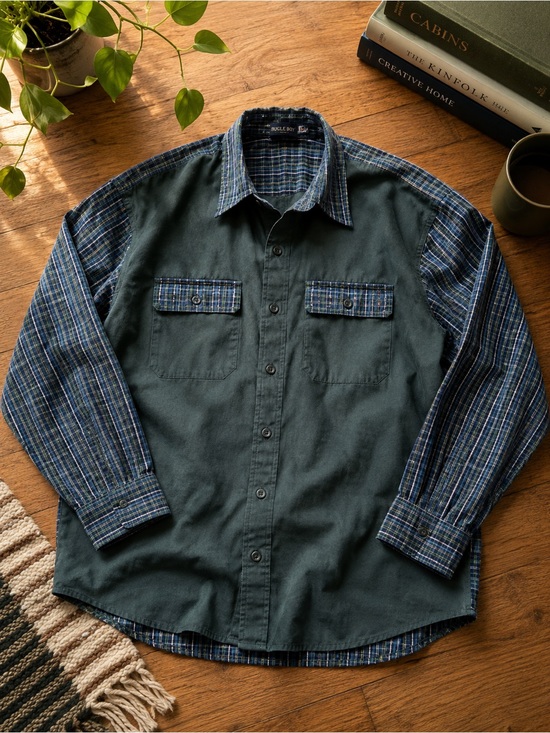Bugle Boy Other - Vintage Bugle Boy Jean Company Plaid & Solid Button-Up Shirt | Size L